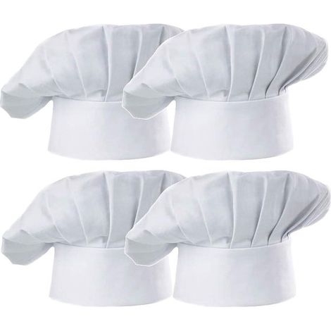 Toques de cuisinier - 4 pièces - Toque de cuisinier adultes - Cuisine de cuisine - Katoen/polyester - toque de cuisinier - Bonnet de travail - Réutilisable - Toque de cuisine - 2822 cm - Wit (1/5)