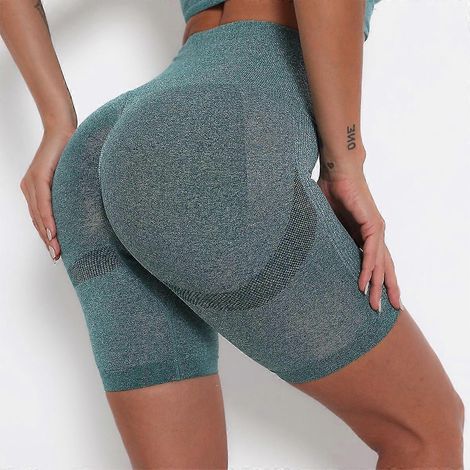 Short de sport pour femme, legging court push-up taille haute, short de gym et de yoga-S-Green