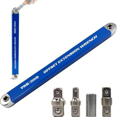 Clé à cliquet multifonctionnelle bleue avec tête adaptatrice, jeu de clés à cliquet à compensation d'impact (comprenant des adaptateurs à tête carrée de 1/2 pouce, 1/4 pouce et 3/8 pouce) (1/5)