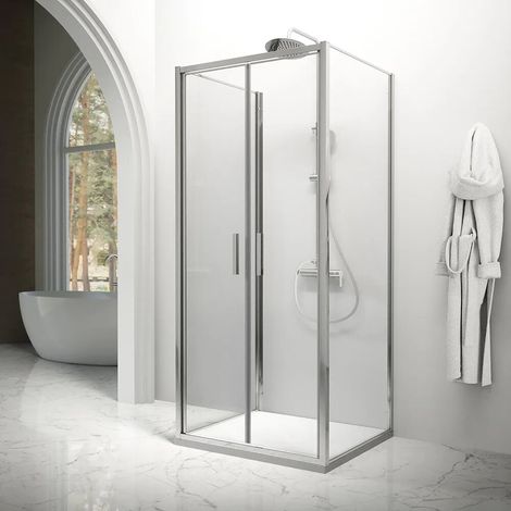 Cabine de douche trois côtés 70x100x70cm avec porte saloon profilés chromés et verre transparent 6mm h190 Portofino (1/4)