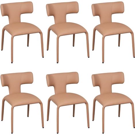WOLTU Set di 6 Sedie da Pranzo in Pelle Sintetica Sedie da Cucina Moderne con Gambe in Metallo per Soggiorno, Marrone Cammello Chiaro