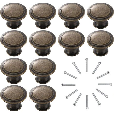 12 Boutons de tiroir, Rond Alliage de zinc, Vintage Bronze, Pour cuisine chambre