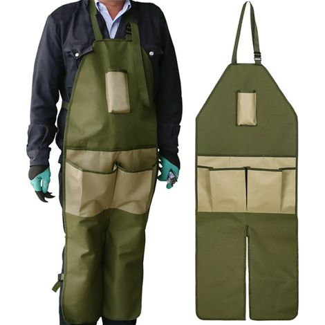 Gartenschürze, Arbeitsschürze mit Taschen, lang, grünbraun, 118 x 45 cm