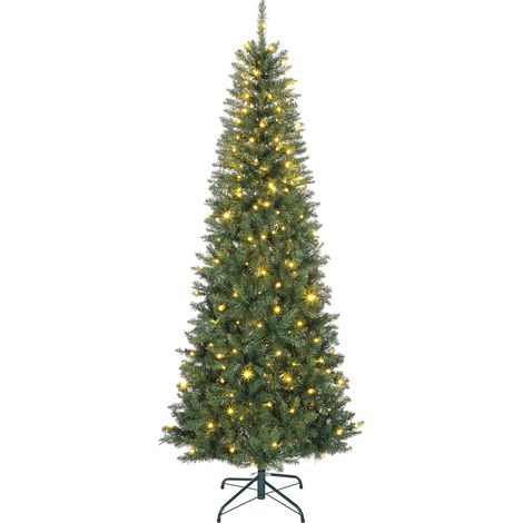 Sapin de Noël artificiel 210 cm, arbre de Noël fin avec 350 lumières, 1273 pointes, support en métal pliable, vert (1/5)
