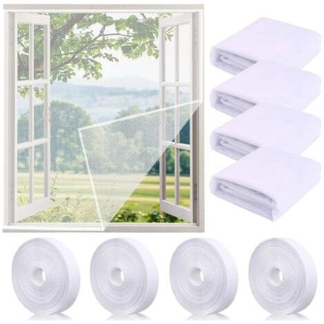 4 Pack Insect Screens for Windows with 4 Rolls of Adhesive Tape, Wrinkle and Wear Resistant, Fits Most Windows (150 x 130 cm) (White) (1/5)