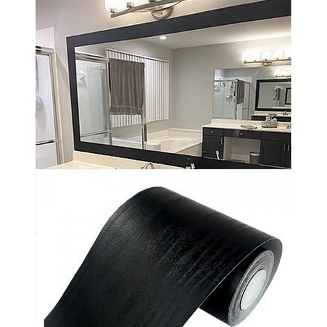 Papier peint autocollant imitation bois, noir, 8 cm x 5 m, imperméable, frise décorative amovible pour les murs de la cuisine ou de la salle de bain. (1/5)
