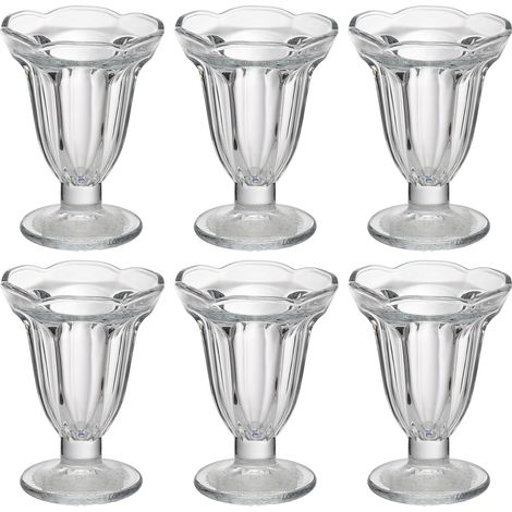 6 Coupes à glace, verre transparent, design classique sur pied, pour desserts et fêtes (1/5)