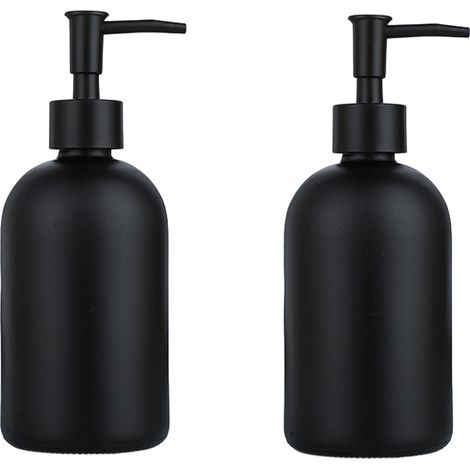 Flacons distributeurs de savon en verre avec pompe, flacons ronds en verre pour savon liquide, flacon distributeur de savon rechargeable avec pompe noire (1/5)