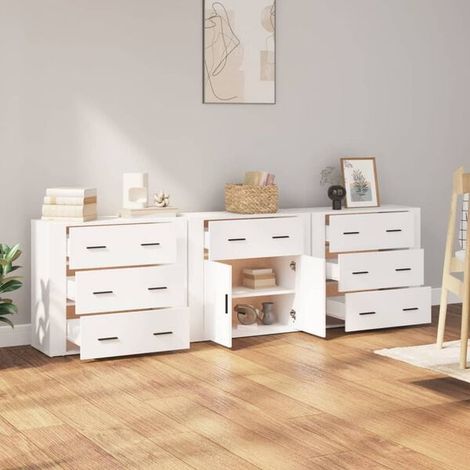 Ensemble de 3 Meubles d'Appoint en Bois d'Ingénierie Blanc – Desserte, Table Basse et Étagère de Rangement pour Salon, Chambre ou Entrée (1/5)