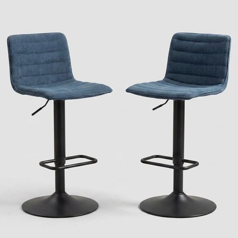 Set de 2 taburetes de bar giratorios, acolchados y regulables High - Azul Marino (1/5)