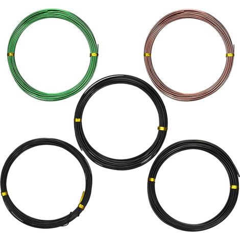 Kit de 5 Fils d'aluminium pour bonsaï, Polyvalents pour Le Style et la Mise en Forme des Plantes, 1/1,5/2 mm d'épaisseur, 10 m chacun, pour l'horticulture DIY (1/5)