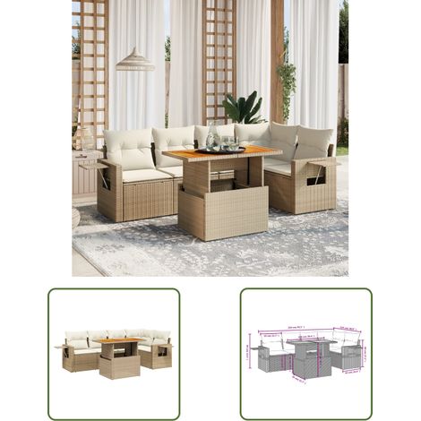 The Living Store 6-tlg. Garten-Sofagarnitur mit Kissen Beige Poly Rattan - Gartenmöbel Set - PE-Rattan Möbel - Outdoor Lounge - Sofasatz - Gartenlounge (1/3)
