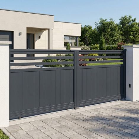 Portail coulissant aluminium 400x158 cm anthracite motorisable (1/5)