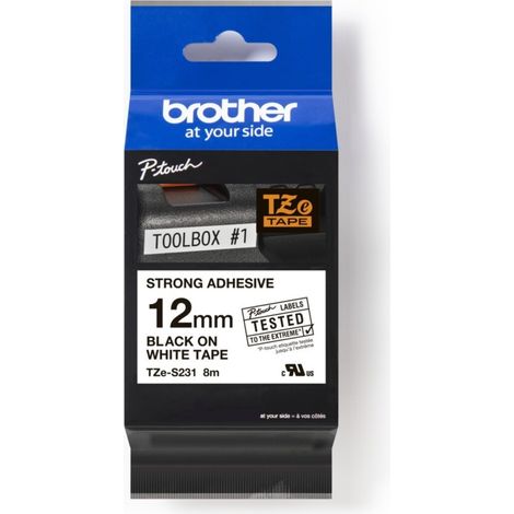 Brother S231 Laminierband Thermolaminat Schwarz auf Weiß Rolle (1,2 cm x 8 m) (1/2)