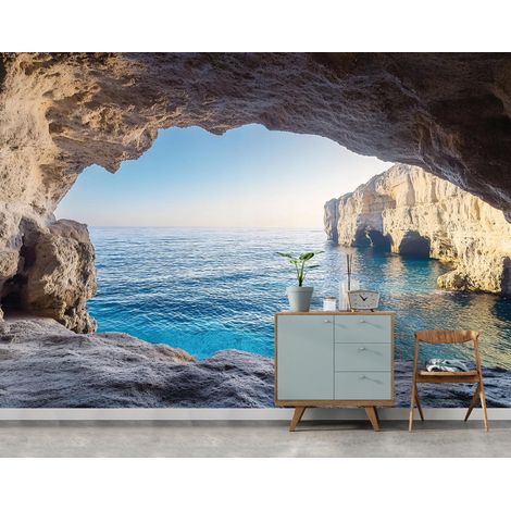 Fototapete Ozean Höhle Landschaft 3D-Optik, für Wohnzimmer und Schlafzimmer, 150 x 105 cm – Komplettset inkl. Kleister & Anleitung (1/5)