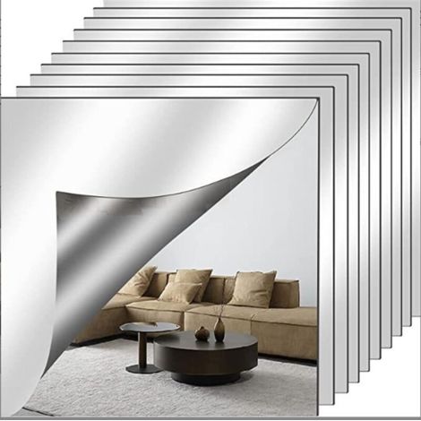 Lot de 10 miroirs adhésifs muraux en acrylique, décoration murale pour salle de bain, salon, chambre à coucher, 30 x 30 cm (1/5)