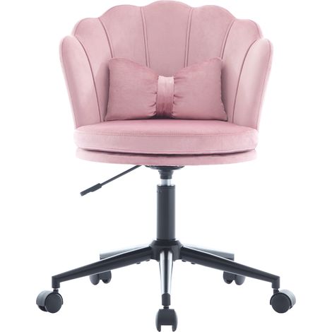 Silla giratoria de terciopelo rosa con respaldo floral, altura regulable y ruedas (1/5)