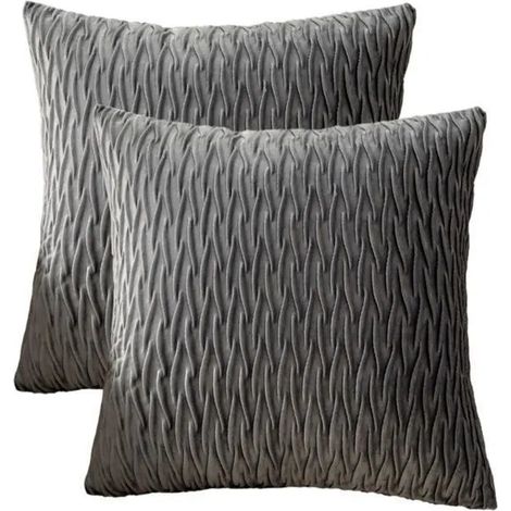 Housses de Coussin Décoratives - Luxe - Gris Foncé - 45x45 cm - Lot de 2 - Velours Synthétique (1/5)
