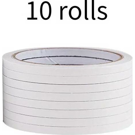Lot de 10 rouleaux ruban adhésif double face fin 0,5 cm × 4,5 m, bande adhésive double-face papier pour bricolage et travaux manuels (1/5)
