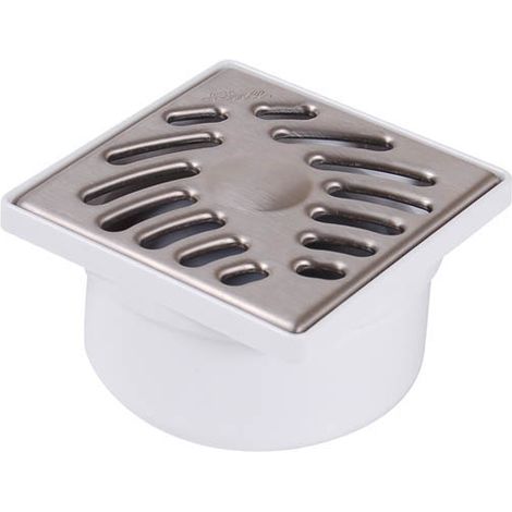 Nicoll – Siphon de sol Ø40/50 avec grille inox 10x10 cm – Sortie verticale – Débit 0,7l/s – Garde eau 28 mm – Adapté pour espaces confinés