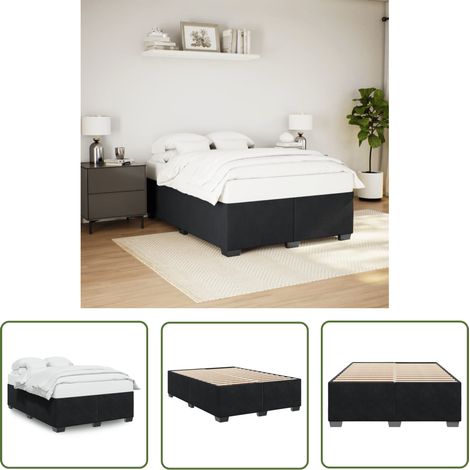 The Living Store Cadre de lit sans matelas noir 140x200 cm velours - Cadre De Lit - Lit Double - Lit En Velours - Literie - Meuble Chambre (1/5)