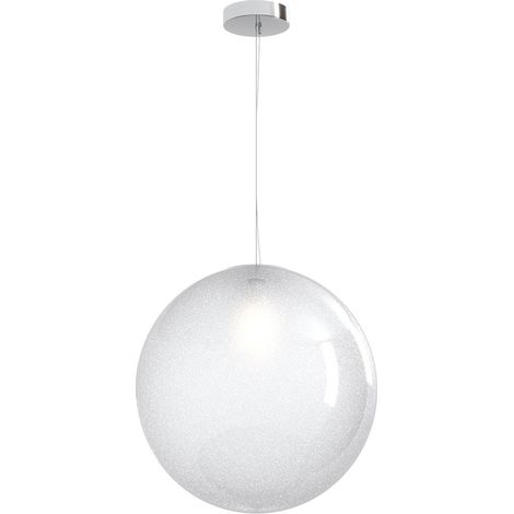Sospensione Contemp Glitter Metallo Cromo Vetro Soffiato Trasp 1 Luce E27 40Cm (1/2)