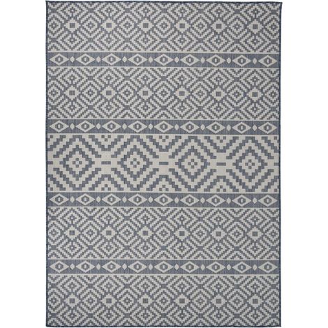 Outdoor-Teppich Flachgewebe 200x280 cm Blau Gestreift