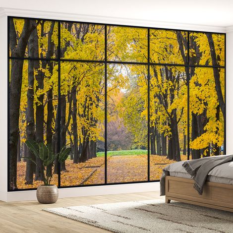 Papier peint panoramique Trompe l'oeil Verrière - Chemin arbres - 260 cm x 164 cm (1/5)