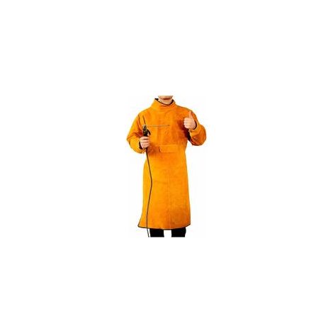 Tablier de soudeur en cuir de vache pour homme et femme, avec manches et col, tablier de protection robuste pour travailleur, atelier, résistant aux étincelles, résistant à la chaleur
