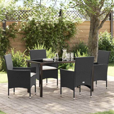 vidaXL Garten Essgruppe mit Kissen 5 pcs Schwarz Poly-Rattan (1/5)