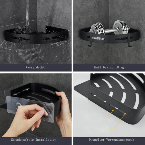 1 étagère murale triangulaire de rangement pour salle de bain, noire, épaisse, à une seule couche, argentée