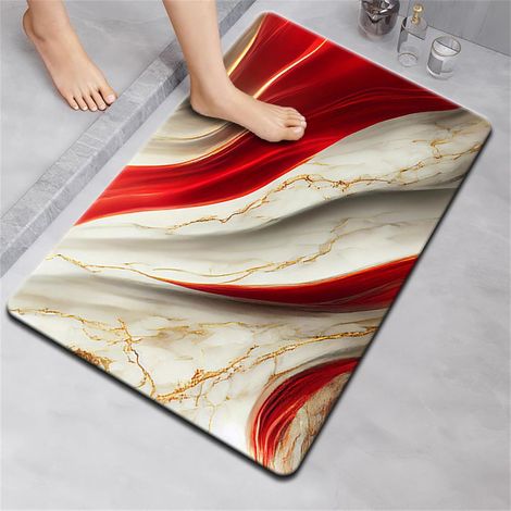 Tapis de Bain Antidérapant, 3D Impressions Marbre Tapis Salle de Bain Diatomite pour Douche Baignoire, Antidérapant Doux Absorbant Séchage Rapide (Rouge,40x60cm) (1/5)