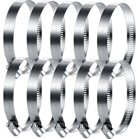 Lot de 10 colliers de serrage en acier inoxydable 304 - 59-82 mm - Colliers de serrage réglables pour sèche-linge - Pour voiture, industrie, piscine, raccordement et sécurisation des tuyaux (1/5)