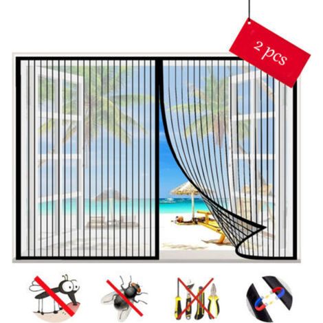 Mosquitera magnética autoadhesiva de dos piezas para puertas y ventanas, cierre magnético, color negro, 120 x 120 cm - KZQ