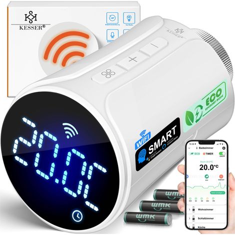 KESSER® Thermostat de radiateur WiFi - pour 4 radiateurs, rond, blanc