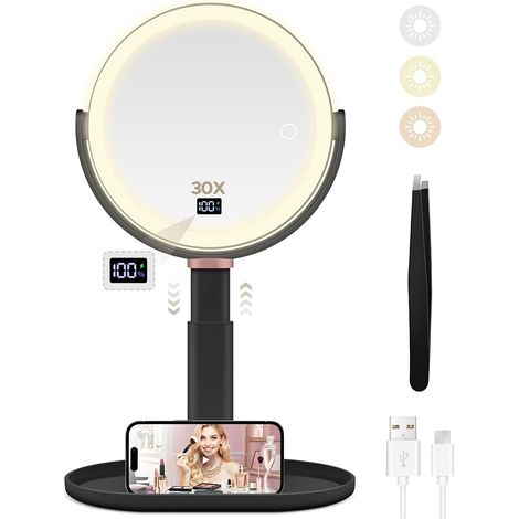 Miroir grossissant x30 x avec écran LED Noir (1/5)