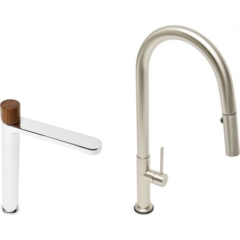 set mitigeur lavabo XL + mitigeur cuisine avec douchette extractible 2 jets et bras pivotant (SATBSDFU285DT) (1/5)
