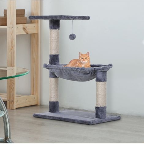Árbol rascador gris con hamaca, plataforma y postes de sisal, 50 x 36 x 70 cm (1/5)