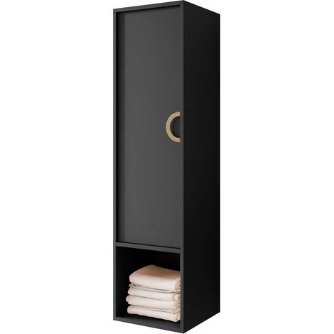 Armario colgante para baño Sodalis, Negro, Montada en la pared, Número de puertas: 0, 133x35x34cm, Aglomerado laminado, Número de cajones: 0