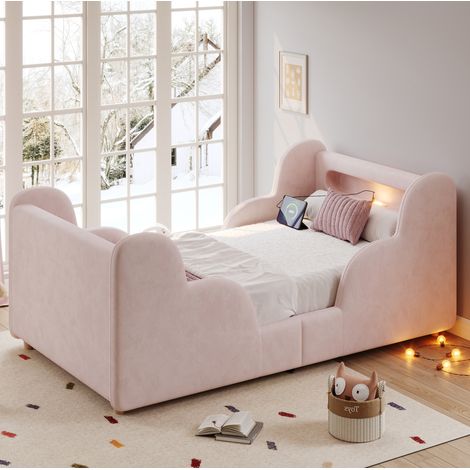 Bett 90x200 Kinderbett Wolkenform Samt Rosa OKMYHOME (1/5)