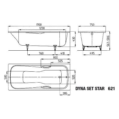 KALDEWEI 226200011001 BW DYNA SET STAR Mod.621, 1700 x 750