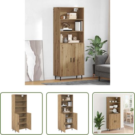 vidaXL Buffet bois verre -  Haut Armoire Chêne artisanal 69,5 x 34 x 180 cm (1/5)