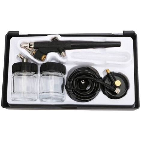 Kit aérographe avec boîtier en plastique, tuyau et adaptateur, pompe à air pour pistolet à peinture (1/4)