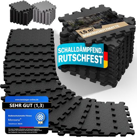 Lot de 18 dalles de protection de sol en mousse EVA noir antidérapantes 31 × 31 cm, épaisseur 1 cm, surface rugueuse, hydrofuge pour fitness, piscine et jeux d’enfants (1/4)