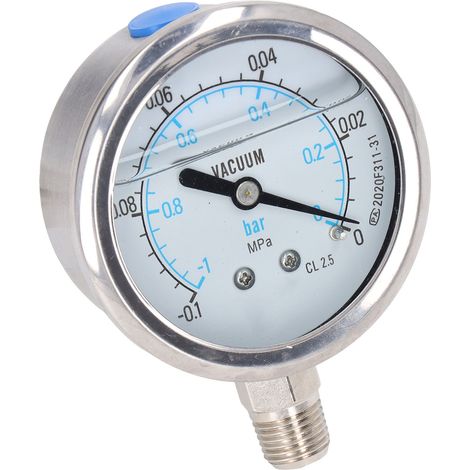 Manomètre vide 60mm acier inoxydable filetage 1/4in NPT double échelle pour eau huile -0.1 à 0 MPa YN-60 (1/5)