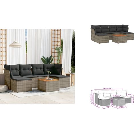 The Living Store 7-tlg. Garten-Sofagarnitur mit Kissen Grau Poly Rattan - Gartentisch (1/3)