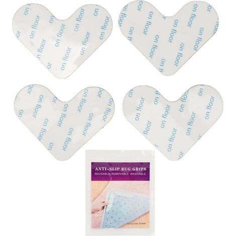 Lot de 4 rubans adhésifs double face réutilisables pour tapis, forme cœur antidérapante, lavables et ultra-fins, blancs. (1/5)