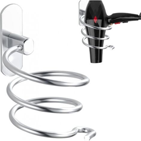 Silberner spiralförmiger Haartrocknerhalter aus Aluminium, kein Bohren erforderlich, für Bad und Küche (1/5)