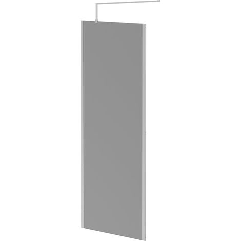 Pacco 8mm Smoked Glass Polished Chrome 1950mm x 800mm Walk In Shower Screen including Wall Channel with End Profile and Support Bar (1/5)