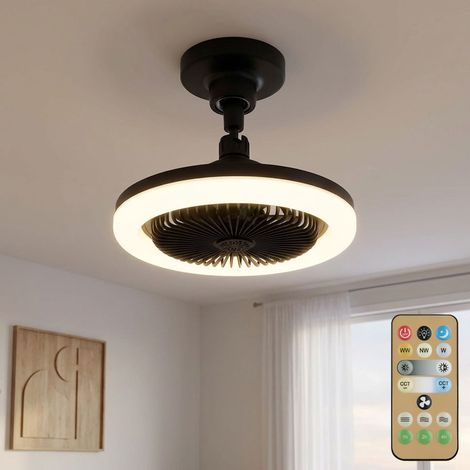Ventilatore Soffitto con Luce LED Dimmerabile Nero Tondo Telecomando